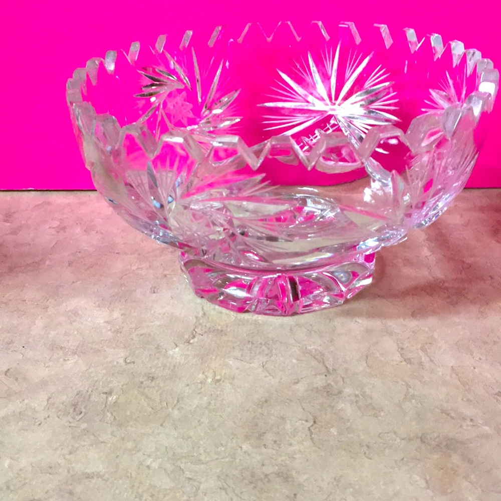 Vintage crystal candy dish 3” tall 5.5”diameter 3”base EUC